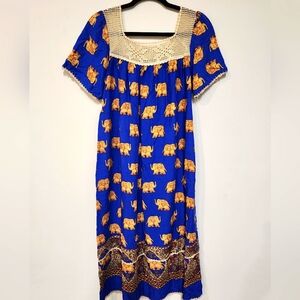 Elephant Moo Moo Dress with Crochet Neckline and Hem. Small-Medium